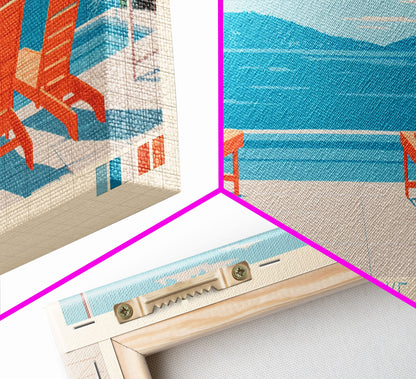 Cayuga Lake New York Framed Canvas Print, Pop Art Panoramic Travel Poster, Midcentury Modern, Wall Art, Scenic Nature Painting, Bedroom Decor, Living Room Art