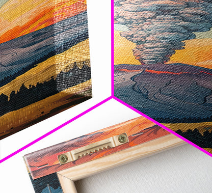 Colorful Volcano Eruption Printed on Framed Canvas, Vertical Landscape Art Print, Mountain Wall Art, 3D Canvas Art, Vertical Office Art