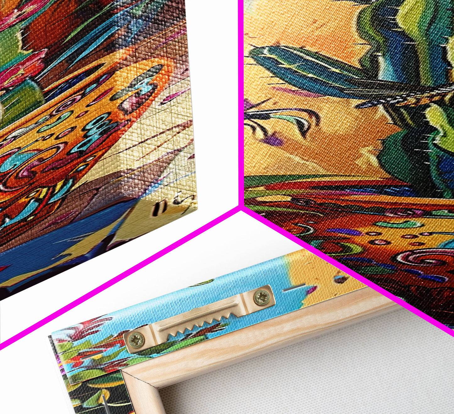 Colorful Canvas Painting of Cactus Framed, Botanical Wall Art Print, Spanish Inspired Canvas Painting, Long and Narrow Living Room Wall Art