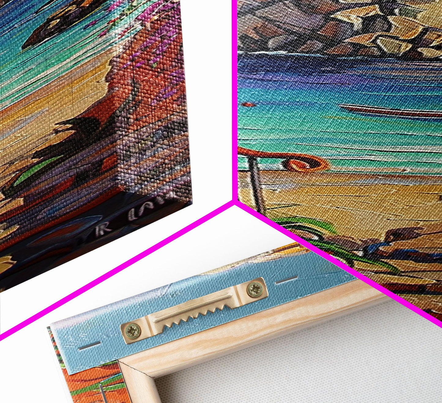 Coastal Wall Art Framed and Printed on Canvas, Surf Wall Art, Textured Canvas Painting Framed, Narrow Modern Wall Art for Office