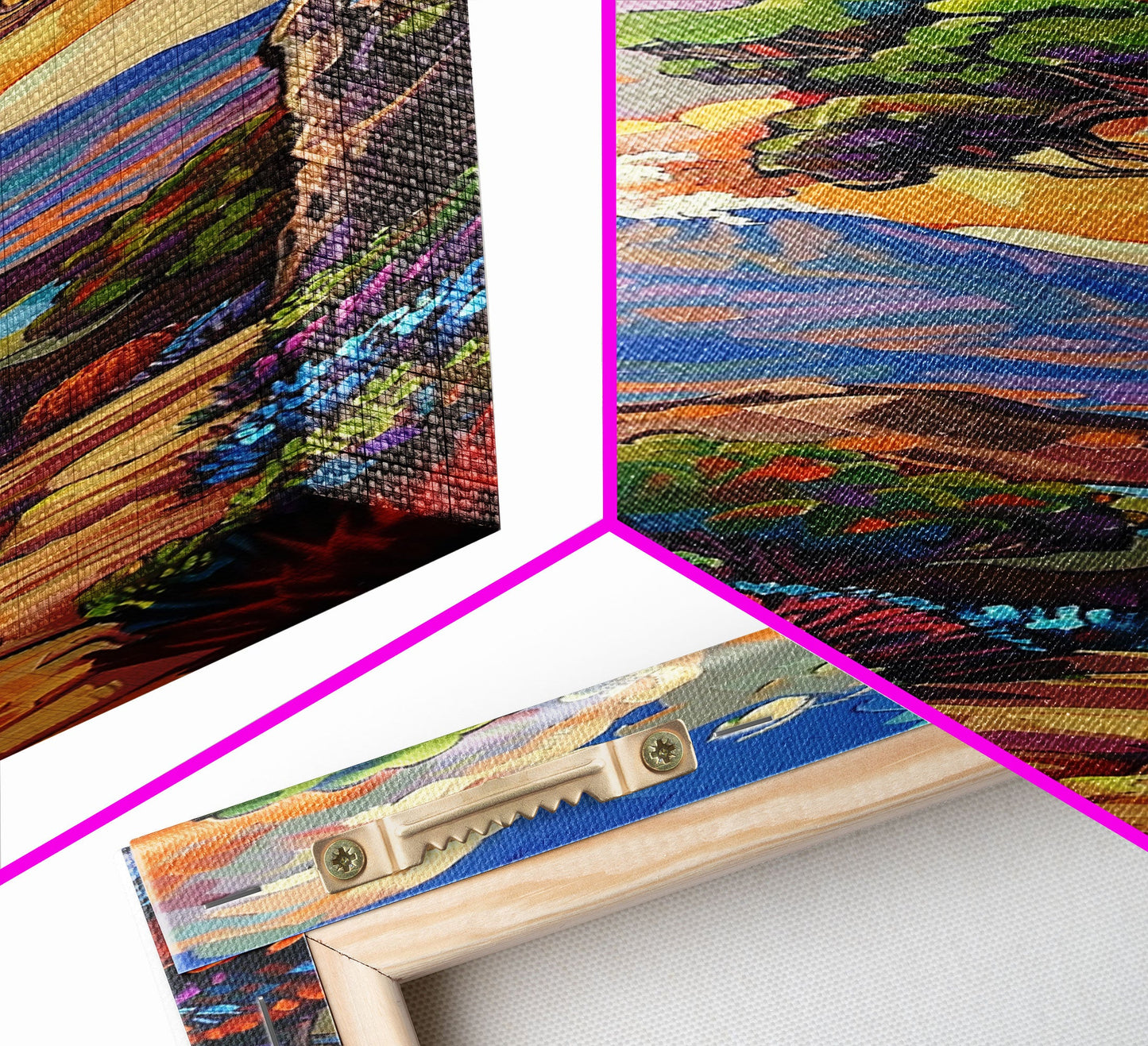 Colorful Textured Canvas Painting of Erupting Volcano Landscape, Tall and Narrow Vertical Art for Office, Mountain Wall Art Prints Framed