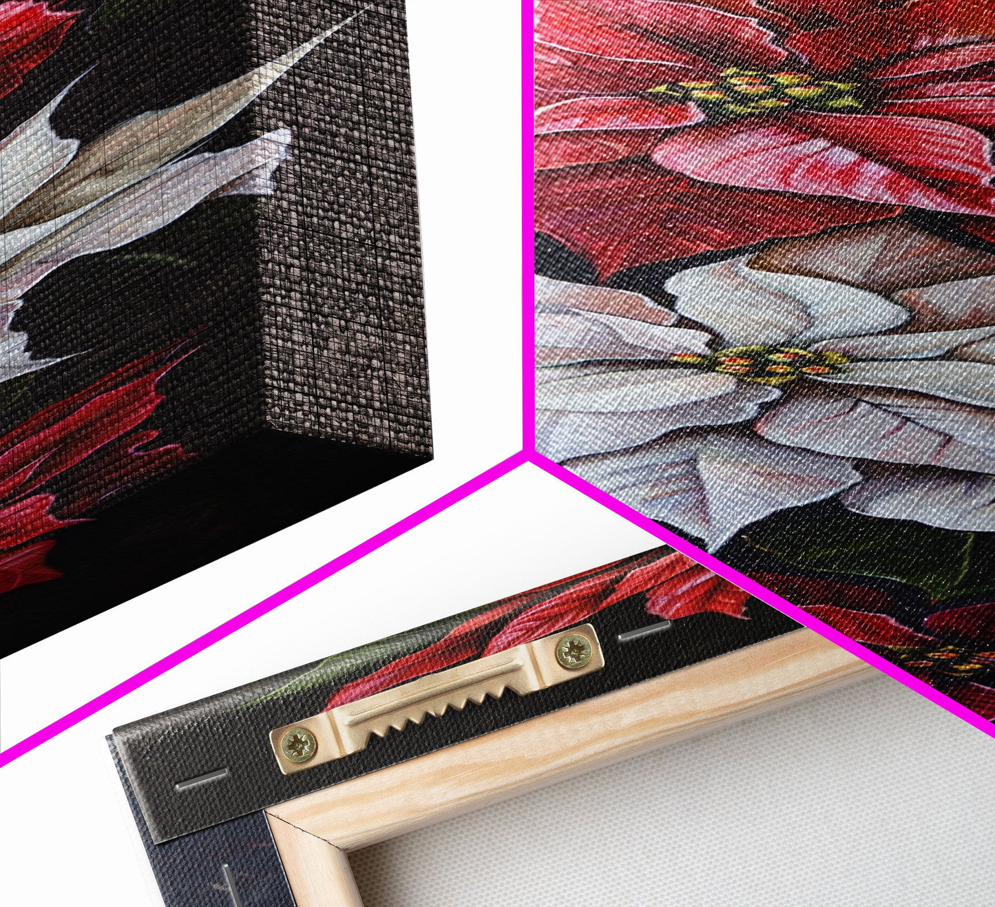 Colorful Botanical Poinsettia Canvas Art Printed and Framed, Vertical Tall and Narrow Floral Art Print, Modern Wall Art, Housewarming Gift