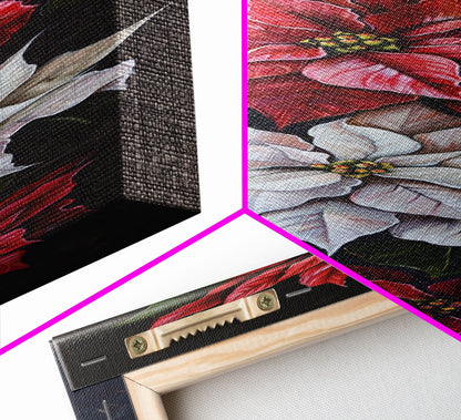 Colorful Botanical Poinsettia Canvas Art Printed and Framed, Vertical Tall and Narrow Floral Art Print, Modern Wall Art, Housewarming Gift