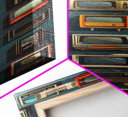 Retro Televions Framed Canvas Print, Retro Decor, Man Cave Art, Gift For Him