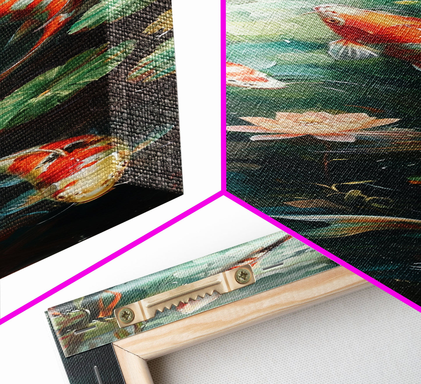 Mystic Forest Pond Koi Fish Boho Farmhouse Wall Art Framed Canvas Print Tall Art Japanese Style Art