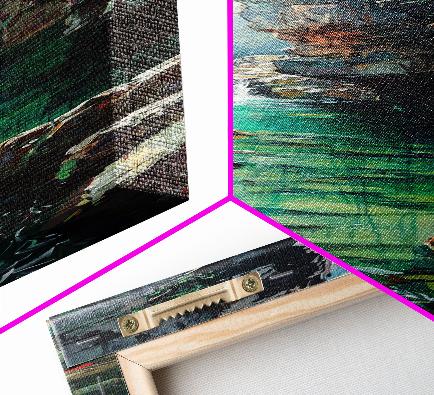 Serene Mountain River Gorge Scene Skinny Art Framed Canvas Print For Living Room Or Bedroom Wall Decor