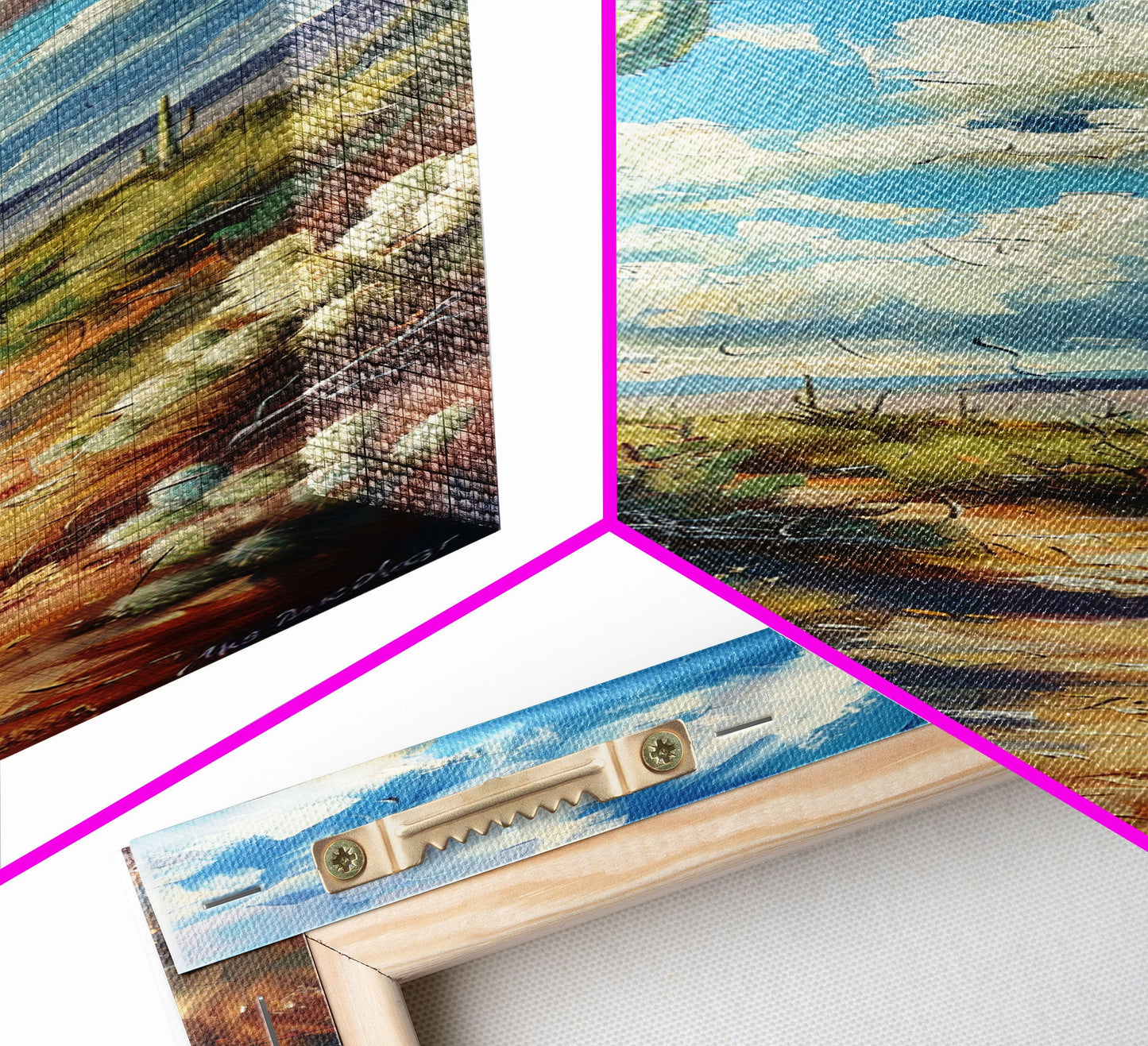 Iconic Saguaro Cactus in a Desert Landscape Under a Bright Blue Sky on a Framed Canvas Print Tall Art Piece