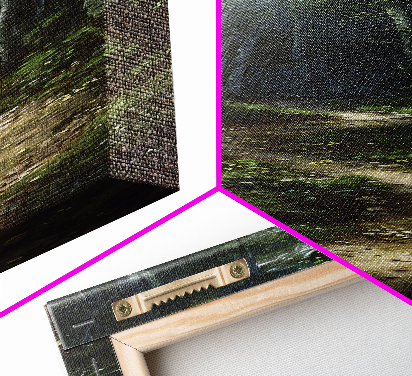 Mysterious Birch Forest Path Tall Skinny Art Framed Canvas Print for Serene and Calming Wall Decor in Homes or Offices