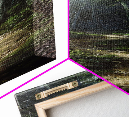 Mysterious Birch Forest Path Tall Skinny Art Framed Canvas Print for Serene and Calming Wall Decor in Homes or Offices