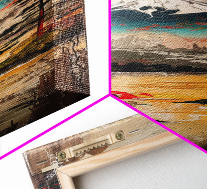 Reflections of Majestic Mountain Peaks in Calm Lake, Minimalist Landscape Framed Canvas Print, Perfect for Nature Inspired Wall Art