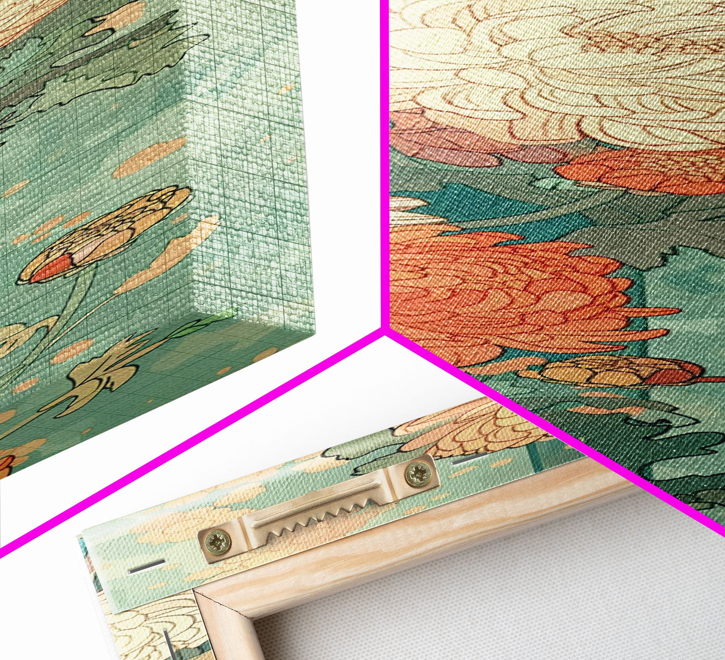 Skinny Art of Chrysanthemums in Soft Pastels with Intricate Petal Design on Framed Canvas Print