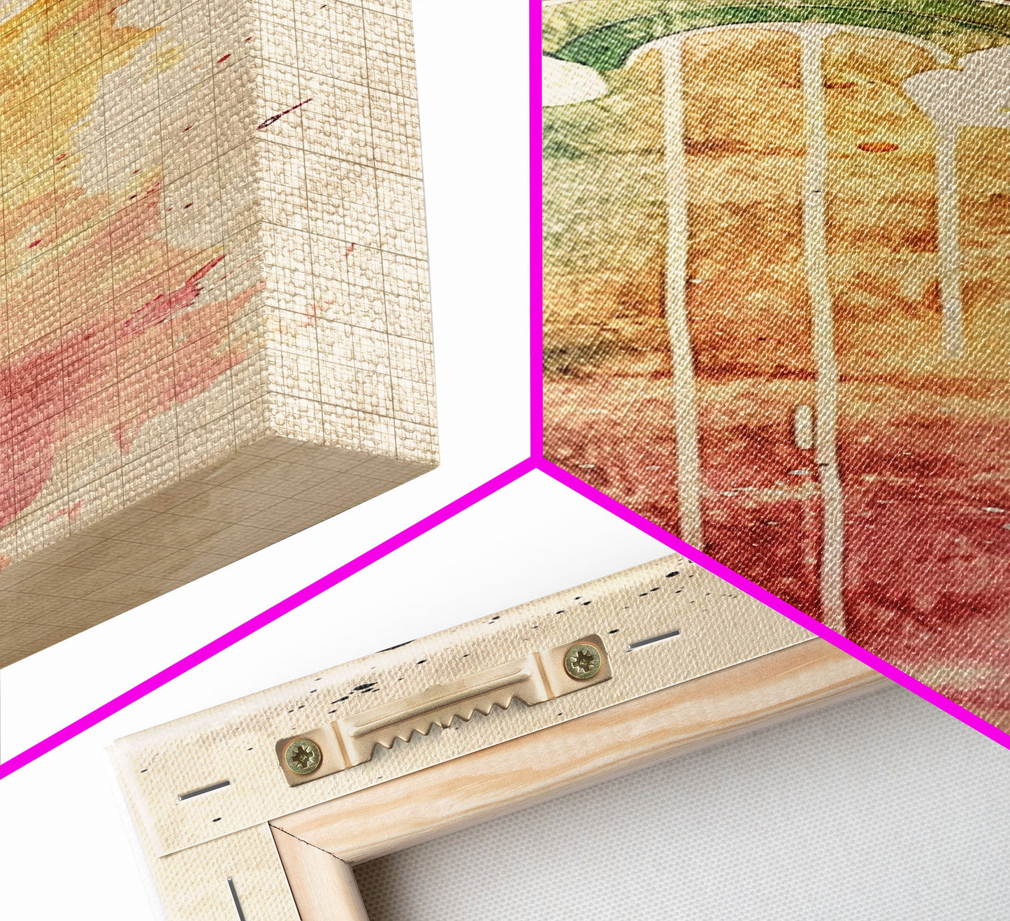 Vintage-Inspired Rainbow Waterfall Ukiyo-e Art Skinny Framed Canvas Print in Neutral Tones