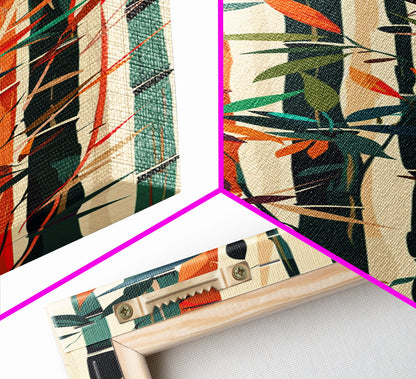 Colorful Bamboo Forest Skinny Art Ukiyo-e Tall Framed Canvas Print in Bright Autumn Hues