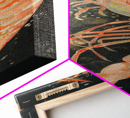 Shrimp Illustration Underwater Theme Deep Sea Skinny Art Tall Art Framed Canvas Print Japanese Style Art Ukiyo-e Art Wood Block Print Marine Life