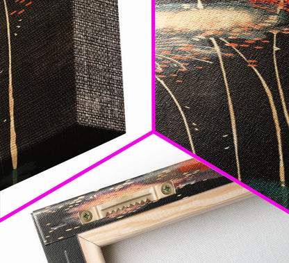 Colorful Fireworks Display Against A Dark Night Sky, Skinny Art Tall Wall Art Framed Canvas Print Japanese Style Art