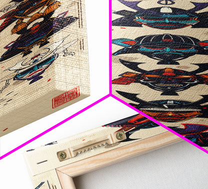 Canvas Print Traditional Japanese Samurai Helmets Collection, Intricate Details In Warrior Masks, Bold Cultural Decor For Any Space