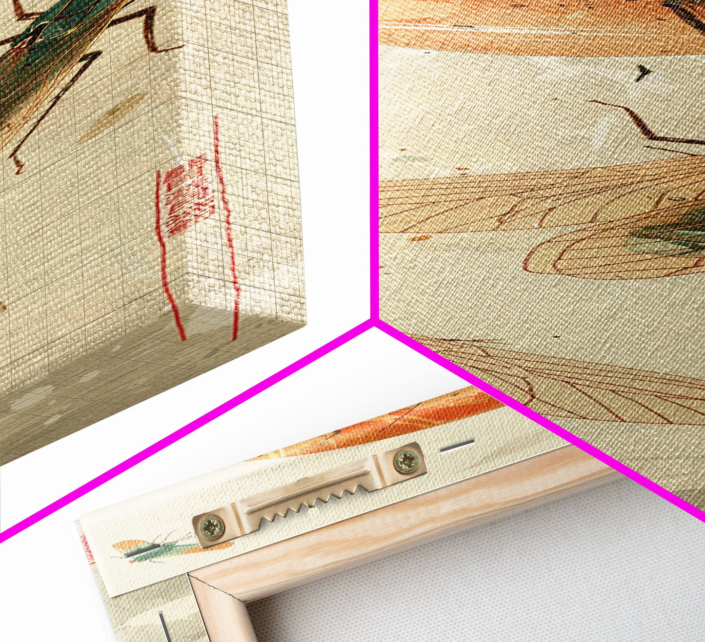 Detailed Depiction Of Cicadas Against Warm Sunset Background Ukiyo-e Skinny Tall Wood Block Framed Canvas Print Japanese Style Art