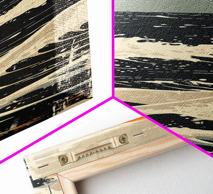 Skinny Art Tall Art Framed Canvas Print Japanese Style Art Vintage Mount Fuji Sun And Waves Wood Block Print Ukiyo-e Feng Shui Wall Art