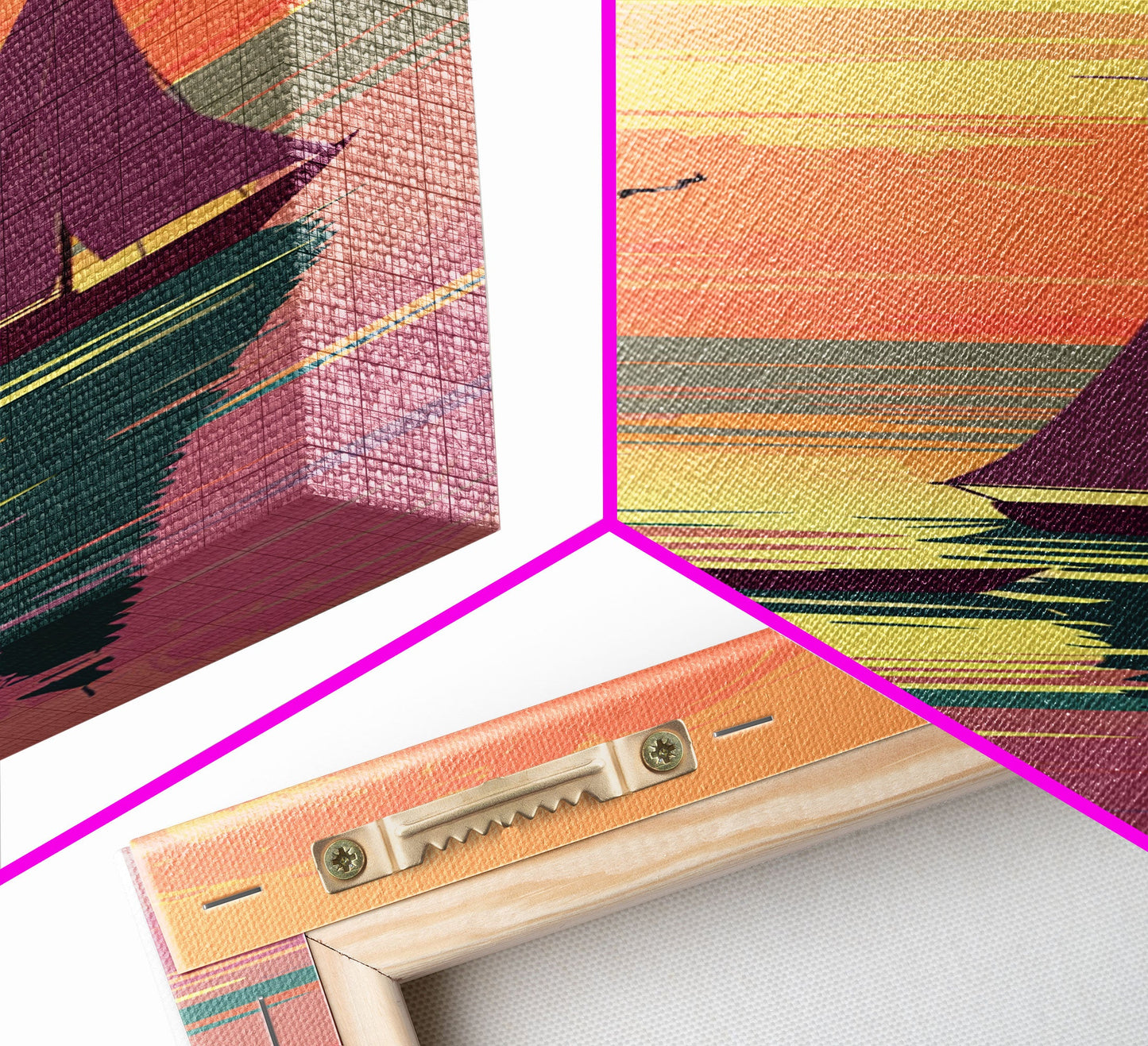 Sailing Boats In The Sunset Over Serene Waters In Japanese Style Ukiyo-e Art Framed Canvas Print Skinny Art Tall Art