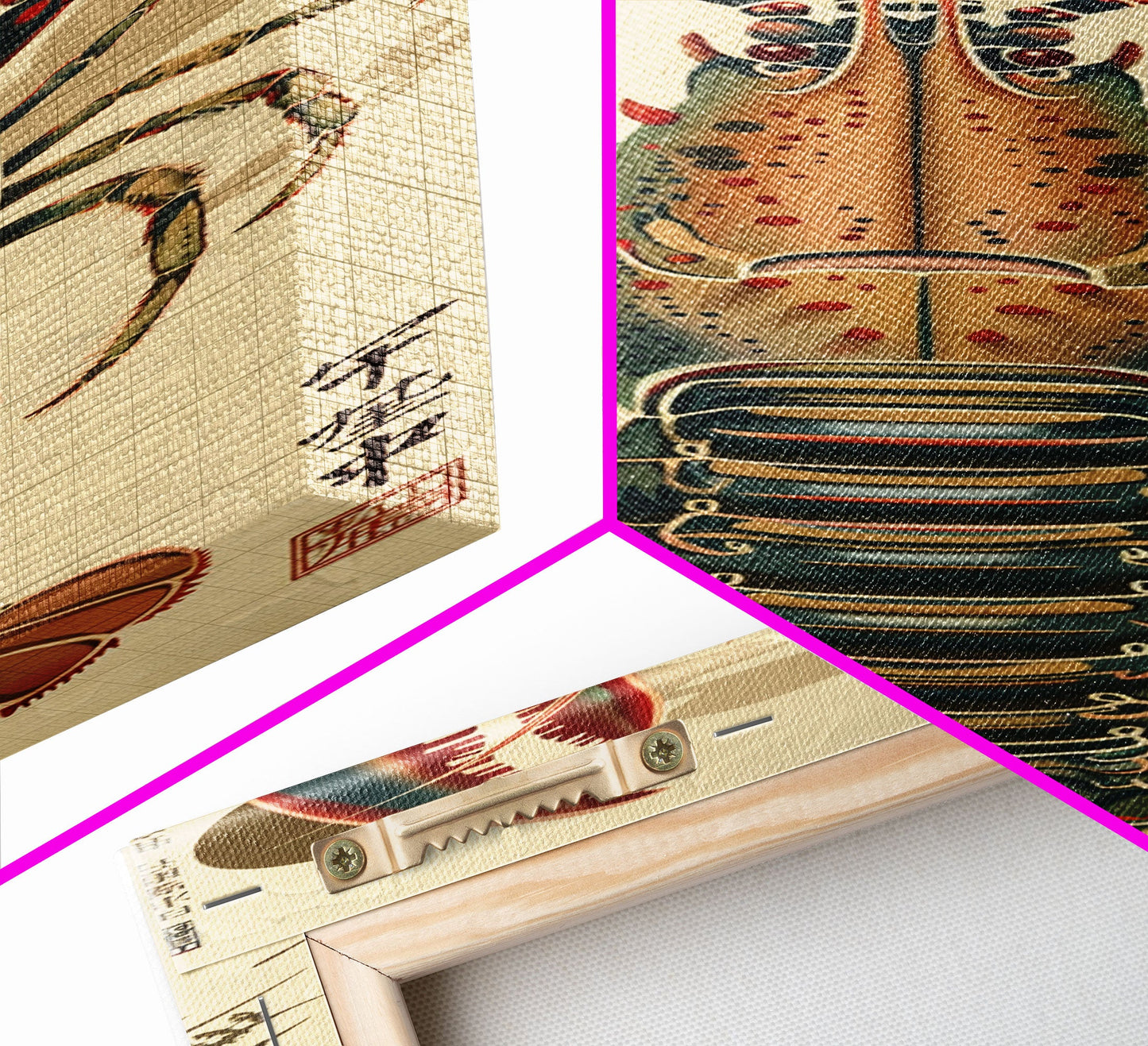 Detailed Lobster Illustration On Beige Background Skinny Art Wood Block Print Japanese Style Art Framed Canvas Print Tall Art Ukiyo-e Art