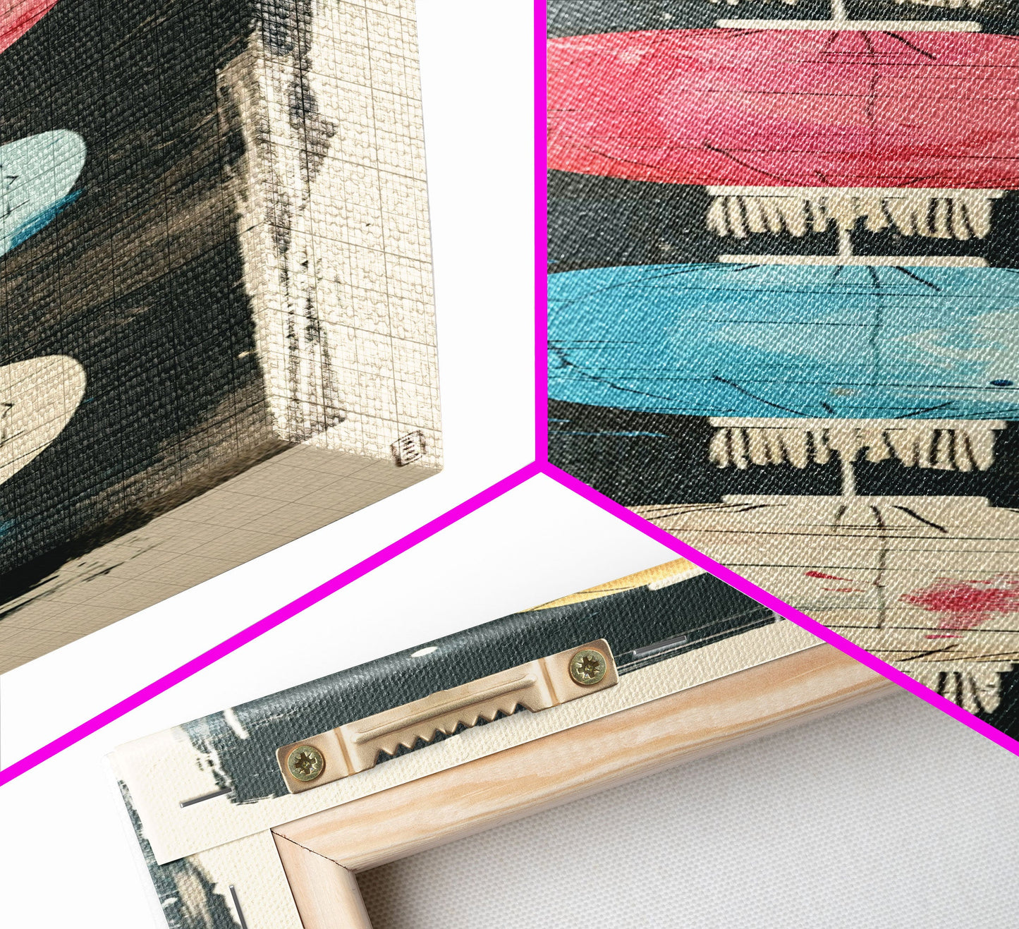 Colorful Lanterns Hanging in a Vertical Row with Abstract Background - Skinny Art, Japanese Wall Decor, Framed Canvas Print, Ukiyo-e Style