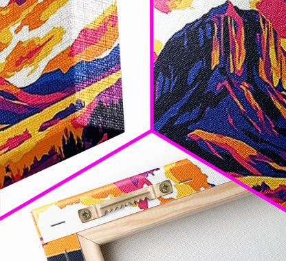 Colorful Desert Landscape, Joshua tree art, southwest wall art, pink orange wall art, extra wide art, panoramic painting, Framed Canvas Print