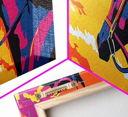 Horse silhouette, sunset, pink orange wall art, colorful equestrian, western art, extra wide art, framed canvas print, panoramic painting