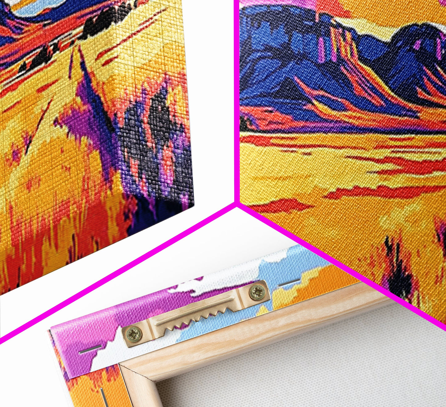 Vibrant mountain, pink orange wall art, Joshua tree art, geometric wall art, panoramic art, framed canvas print, landscape painting