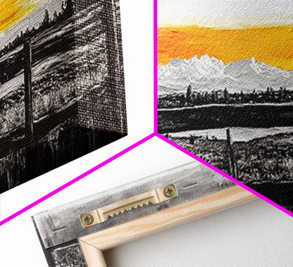 Fence at Sunset, moody landscape art, Joshua tree art, smoky mountain painting, dark romance art, extra wide art, framed canvas print