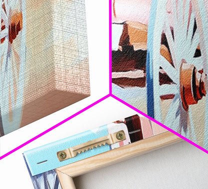 Western Carriage, vintage horse art, rustic wall art, extra wide art, above couch art, cowboy painting, framed canvas print