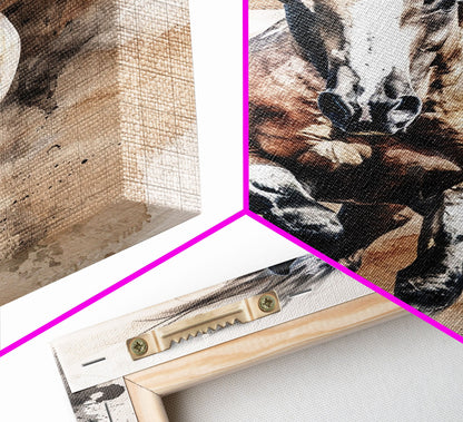 Charging Horse with Dust - Framed Canvas Print, Intense Living Room Art, Bold Bedroom Decor, Equestrian Art, Wall Art