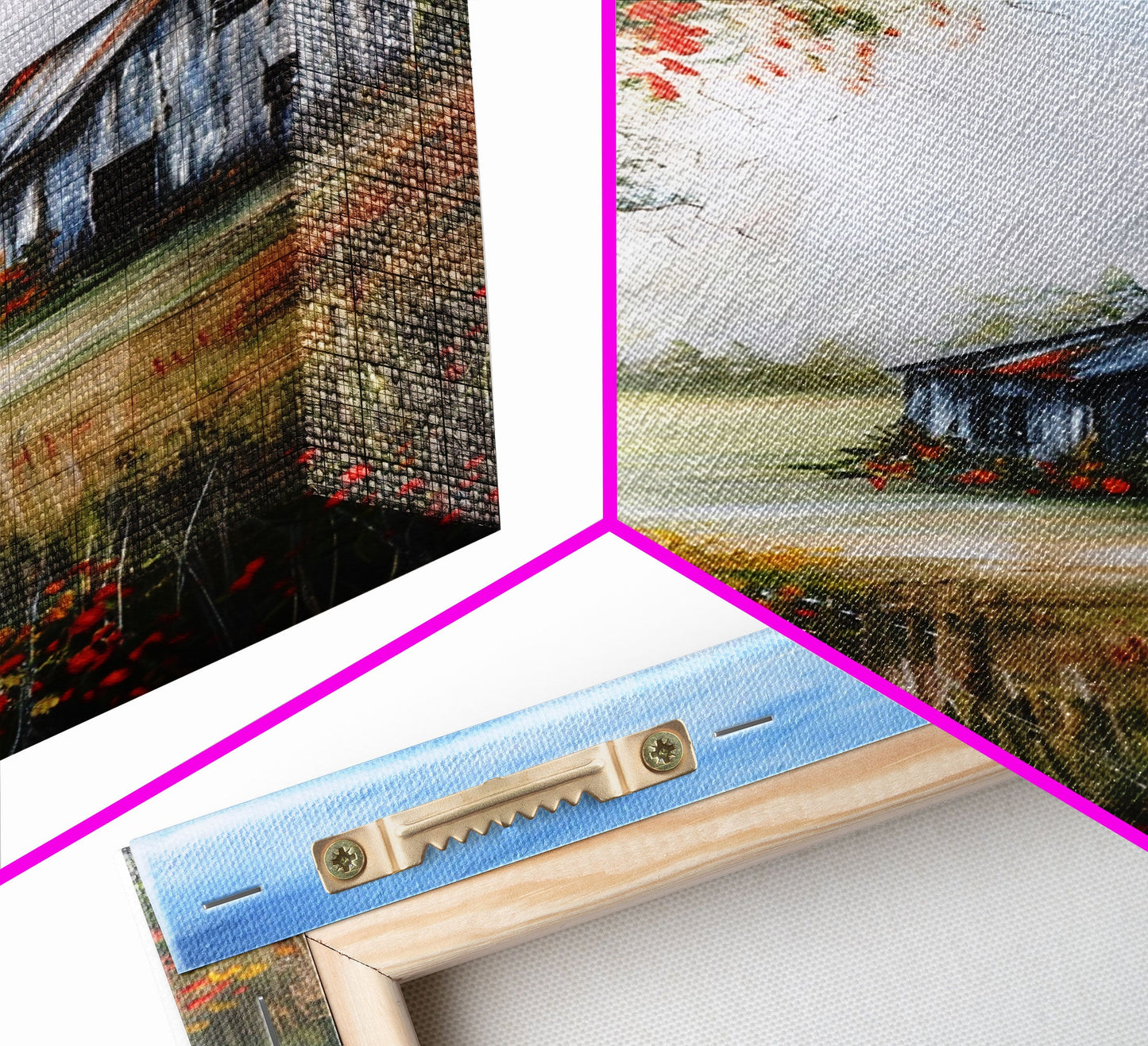 Idyllic Barn Scene with Rustic Charm - Framed Canvas Print, Country Living Room Decor, Farmhouse Wall Art, Barn Art Print for Bedroom