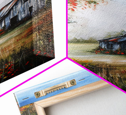 Idyllic Barn Scene with Rustic Charm - Framed Canvas Print, Country Living Room Decor, Farmhouse Wall Art, Barn Art Print for Bedroom