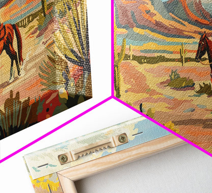 Serene Desert Scene with Cowboy, Ideal for Living Room Art, Framed Canvas Print, Bedroom Decor, Home Decoration, Southwestern Decor