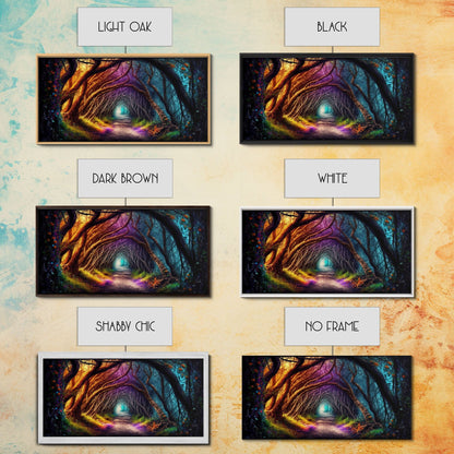 Secret Path, Fantasy Art, Pop Art Forest Landscape, Framed Canvas Print, Colorful Forest Painting, Living Room Art, Glowing Magical Forest