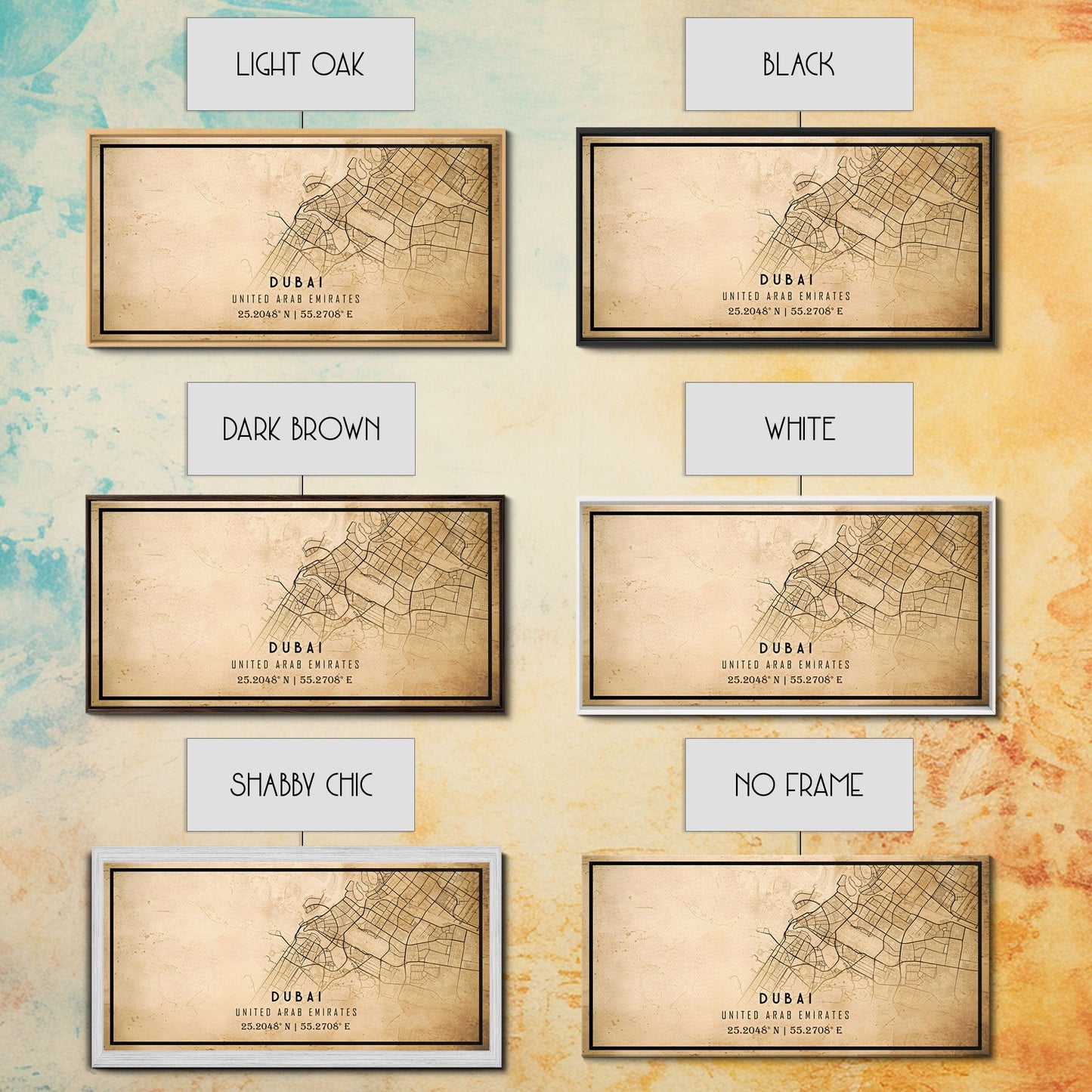 Dubai UAE map print poster or framed canvas, Dubai map print poster canvas, Dubai city map print poster canvas, Vintage Travel Art