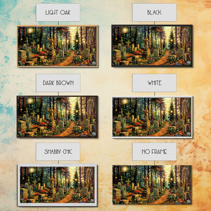 Colorful Haunted Grave Yard In The Spring Time, Framed Canvas Print, Spooky Wall Art, Halloween Spooky Season Decor