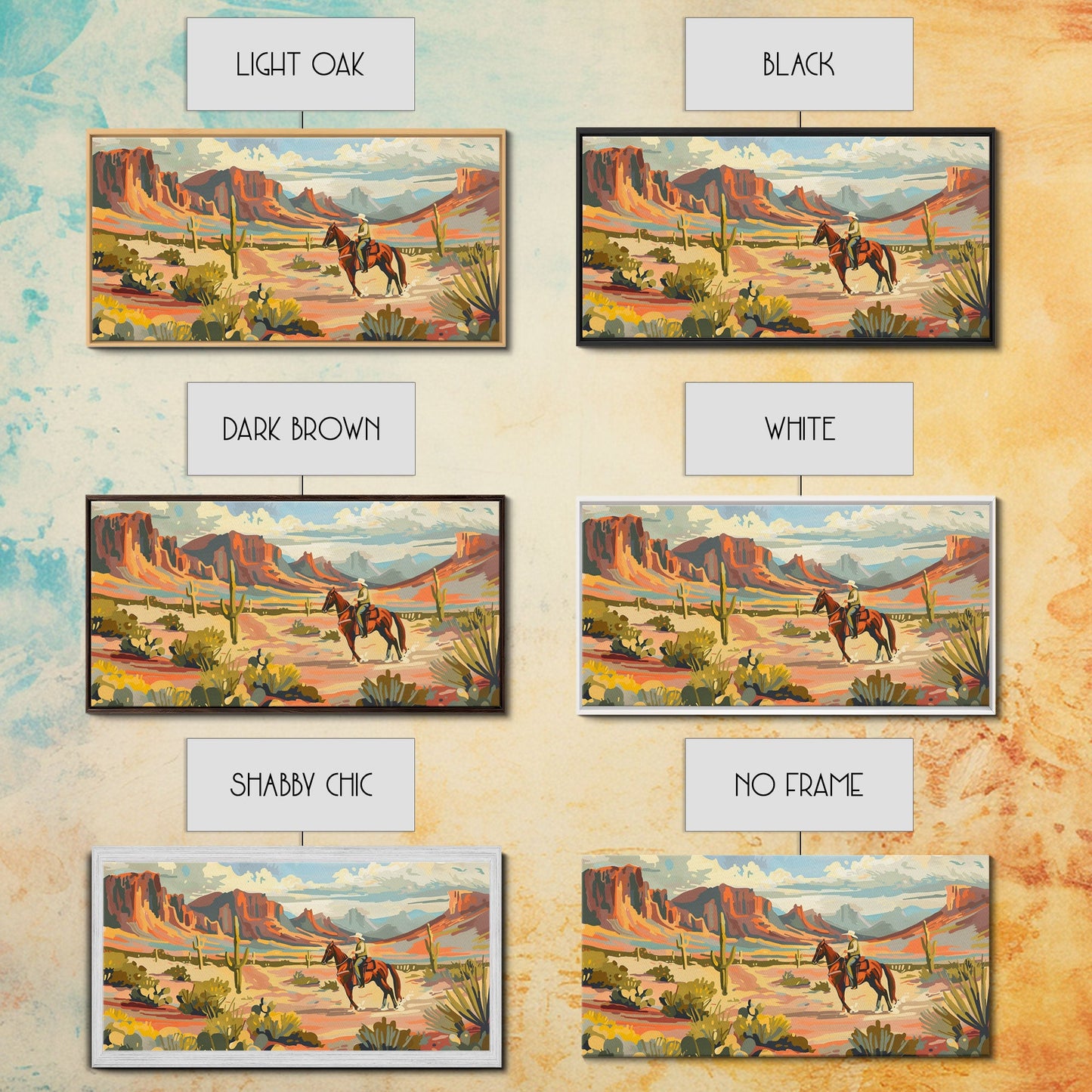 Serene Desert Scene with Cowboy, Ideal for Living Room Art, Framed Canvas Print, Bedroom Decor, Home Decoration, Southwestern Decor