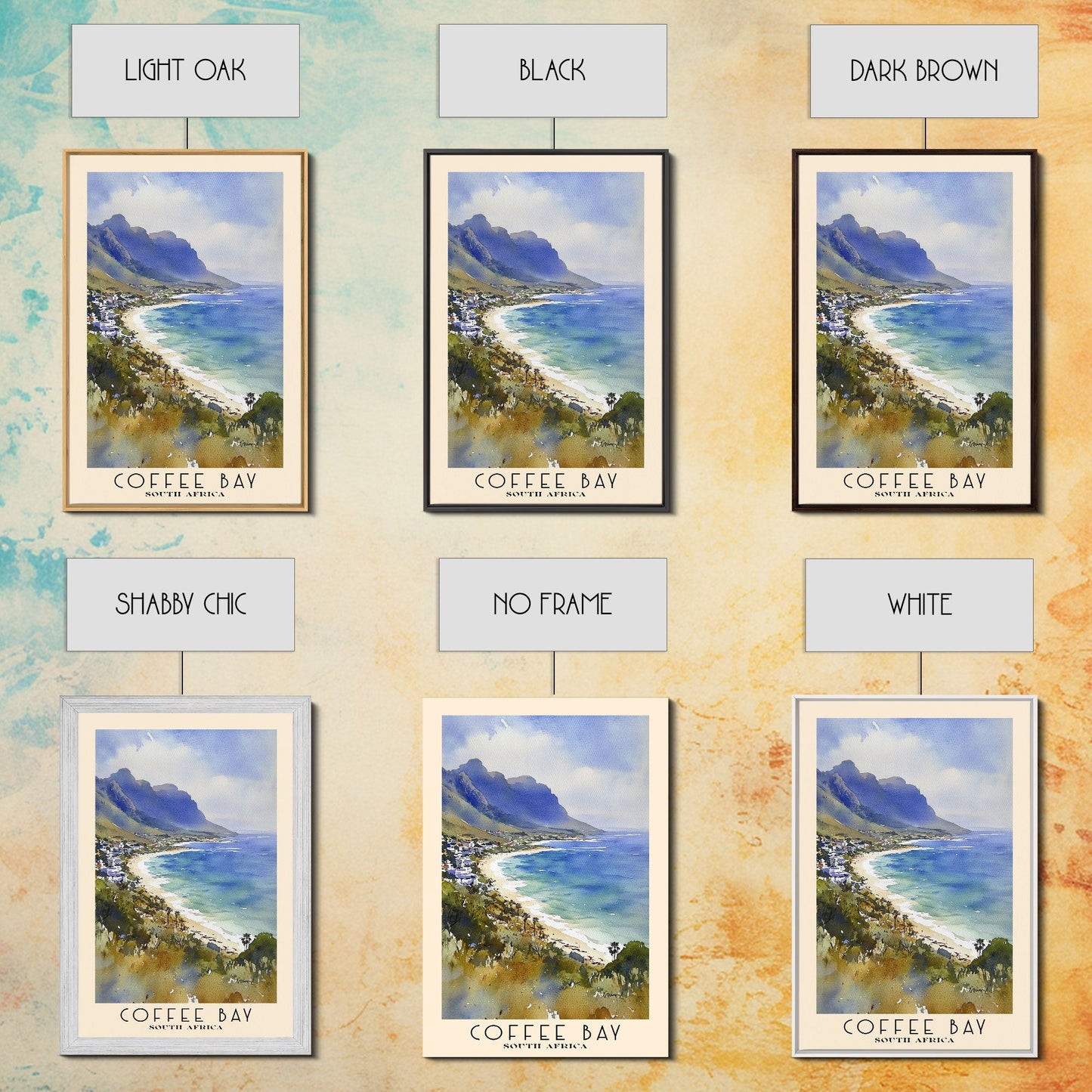 Coffee Bay, South Africa Watercolor Print, Vacation Gift, South Africa Wall Art, Beach Painting, Beach Decor, Large Wall Art, Wood Frame Art