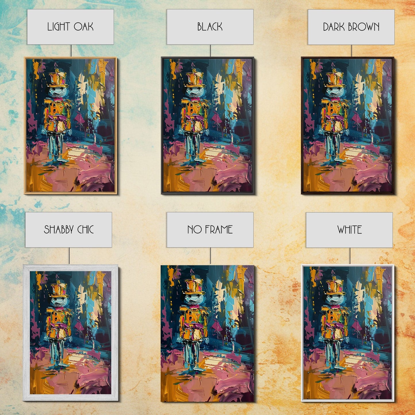 Colorful Skeleton Nutcracker Framed Canvas Print, Halloween Nutcracker Decor, Spooky Toy Art, Skeleton Wall Art, Haunted Nutcracker Print