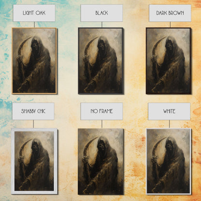 Haunting Grim Reaper with Scythe - Dark Halloween Nightmare Gothic Art Framed Canvas Print, Spooky Wall Decor