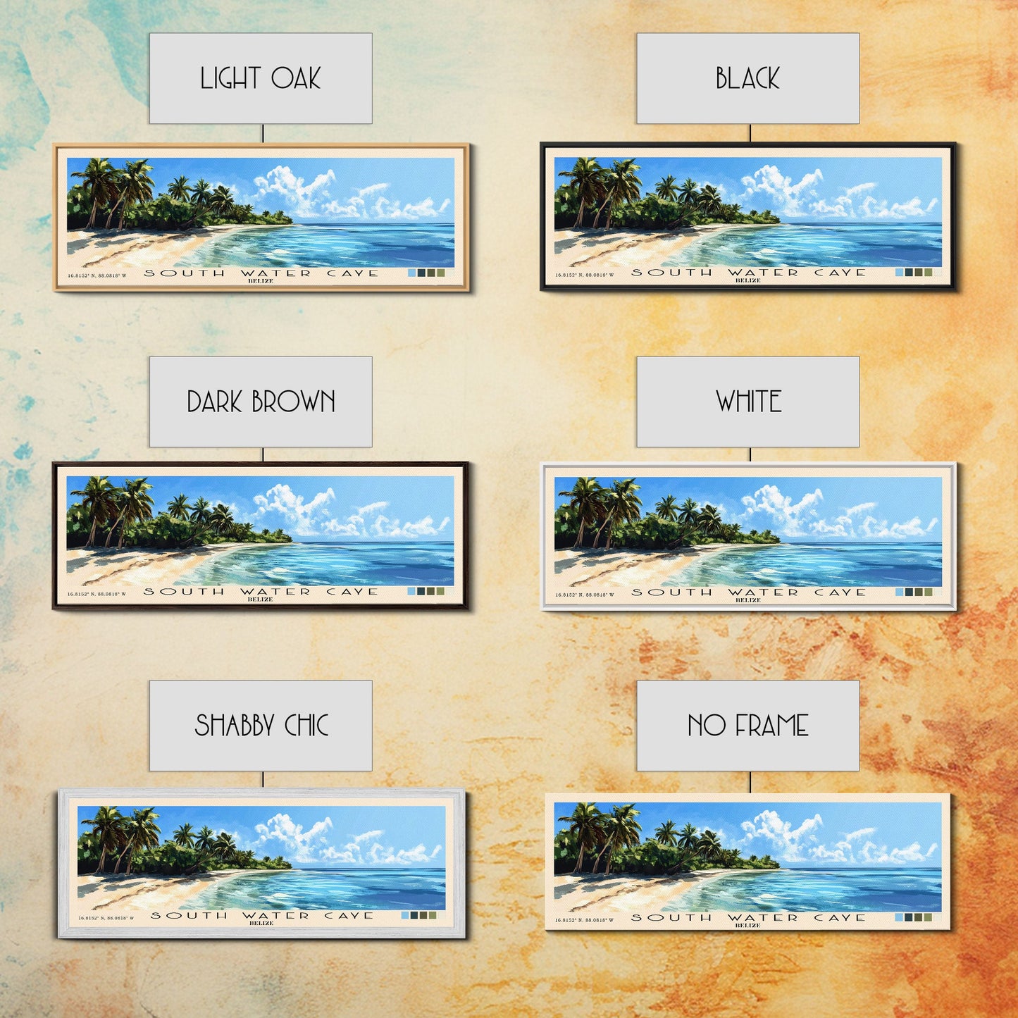 South Water Caye, Belize Panoramic Beach Print, Vacation Gift, Belize Wall Art, Framed Canvas Print, Framed Beach Painting