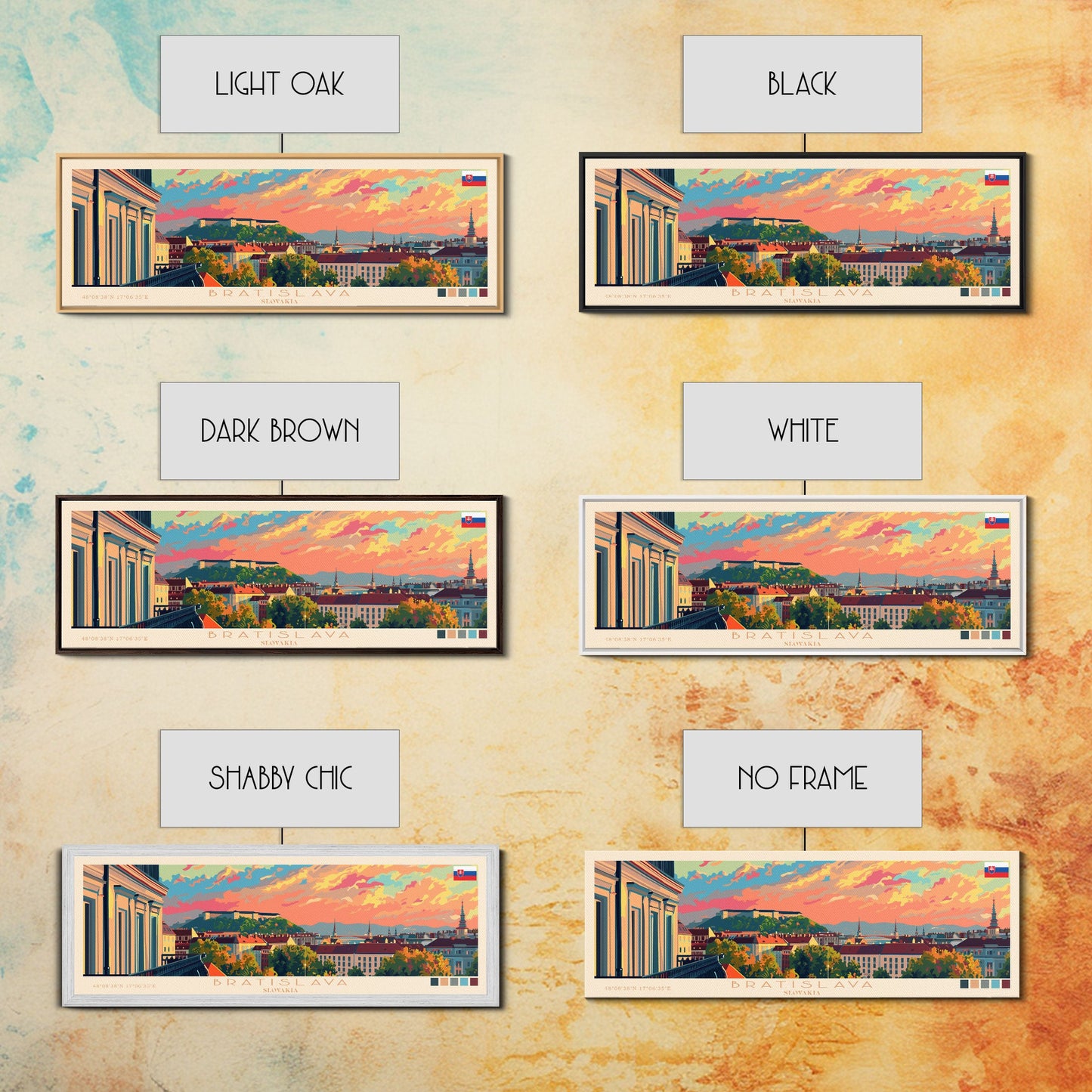 Bratislava Slovakia Wall Art, Panoramic Travel Poster, Panoramic Framed Canvas Print, City Wall Art, Wall Hanging Home Decor, Travel Art