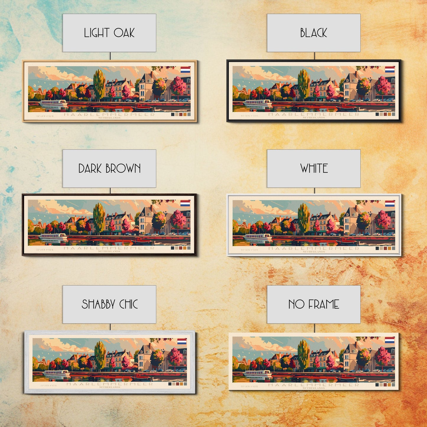 Haarlemmermeer Netherlands Panoramic Travel Poster, Framed Canvas Print or Metal Wall Art, Travel Art, Home Decor, Panoramic Painting, Midcentury Art