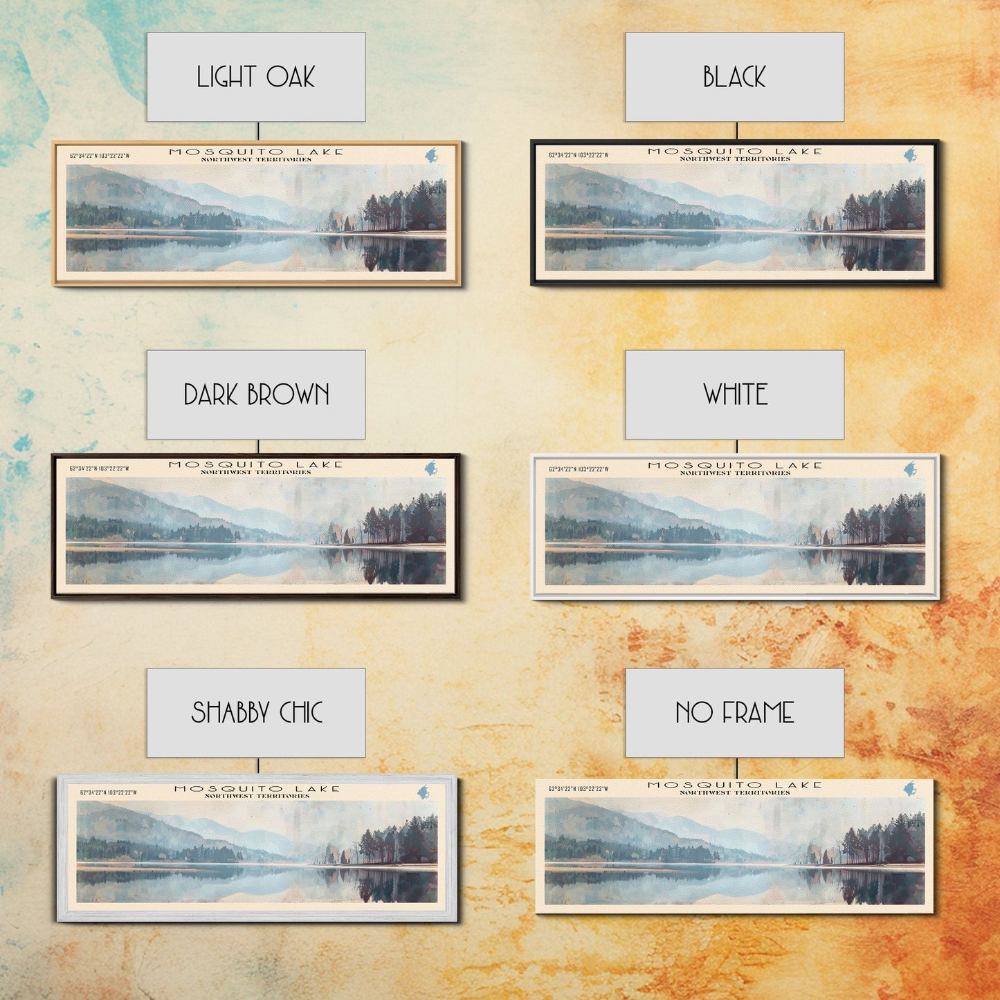 Mosquito Lake Framed Canvas Print, Lake House Decor, Panoramic Wall Art, Travel Poster, Scenic Landscape Painting, Living Room Decor