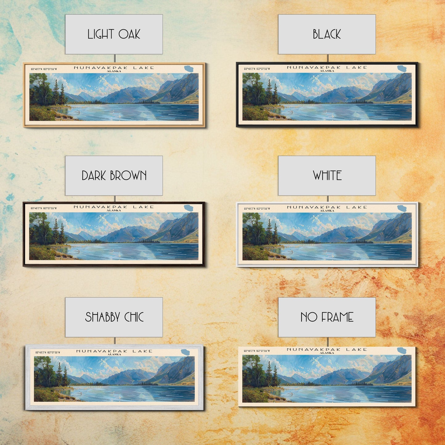 Nunavakpak Lake Framed Canvas Print, Lake House Decor, Panoramic Wall Art, Travel Poster, Scenic Landscape Painting, Contemporary Art