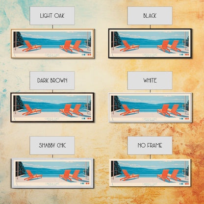 Cayuga Lake New York Framed Canvas Print, Pop Art Panoramic Travel Poster, Midcentury Modern, Wall Art, Scenic Nature Painting, Bedroom Decor, Living Room Art