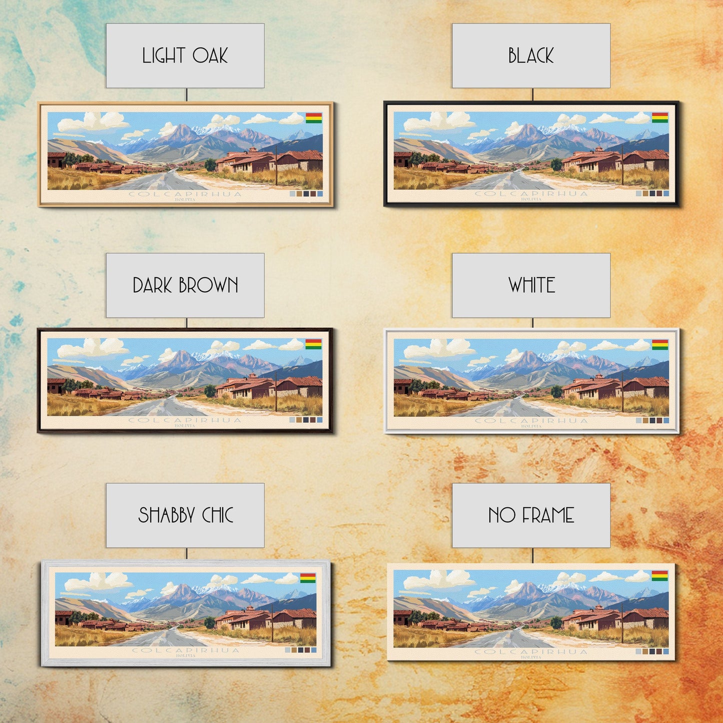 Colcapirhua, Bolivia Travel Poster Panoramic Canvas Print, Colcapirhua, Bolivia Painting, Bolivia Art, Colcapirhua Travel Art, Guest Room Painting