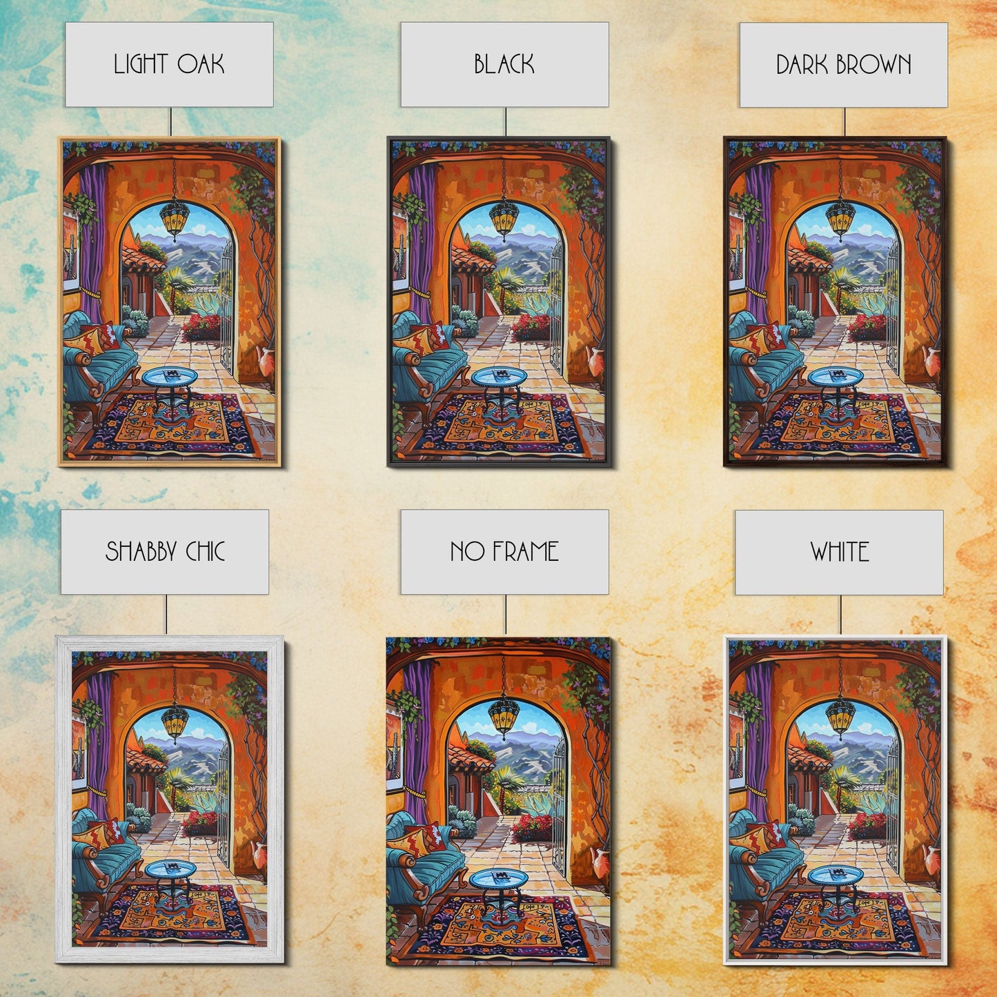 Cozy Southwestern Patio Framed Canvas Print Colorful Courtyard Best Gift Idea Home Decor Bright Seasonal Art Above Sofa Wall Art