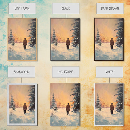 Lone Cowboy in Snowy Forest Canvas Print, Winter Wonderland Western Art, Christmas Wall Art Gift, Seasonal Holiday Decor, Tall Canvas Print